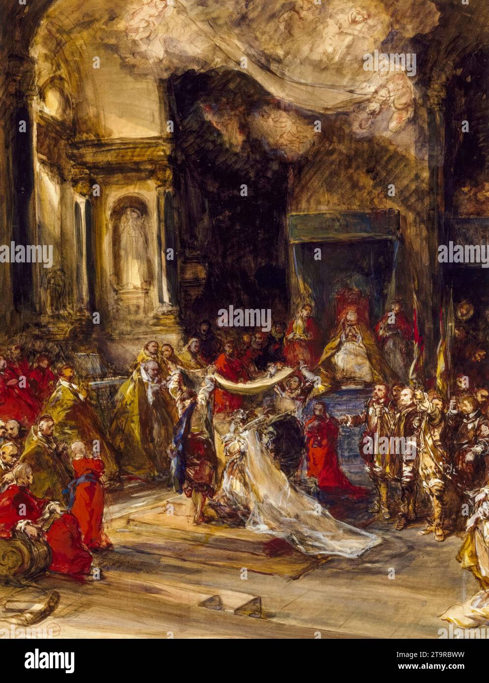 Eugène Isabey, Eine königliche Hochzeitsszene, Aquarellmalerei, vor 1886 Stockfoto