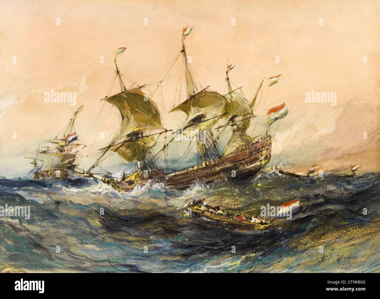 Eugène Isabey, niederländische Schiffe in einem Sturm, Aquarellmalerei mit Gouache, 1839 Stockfoto
