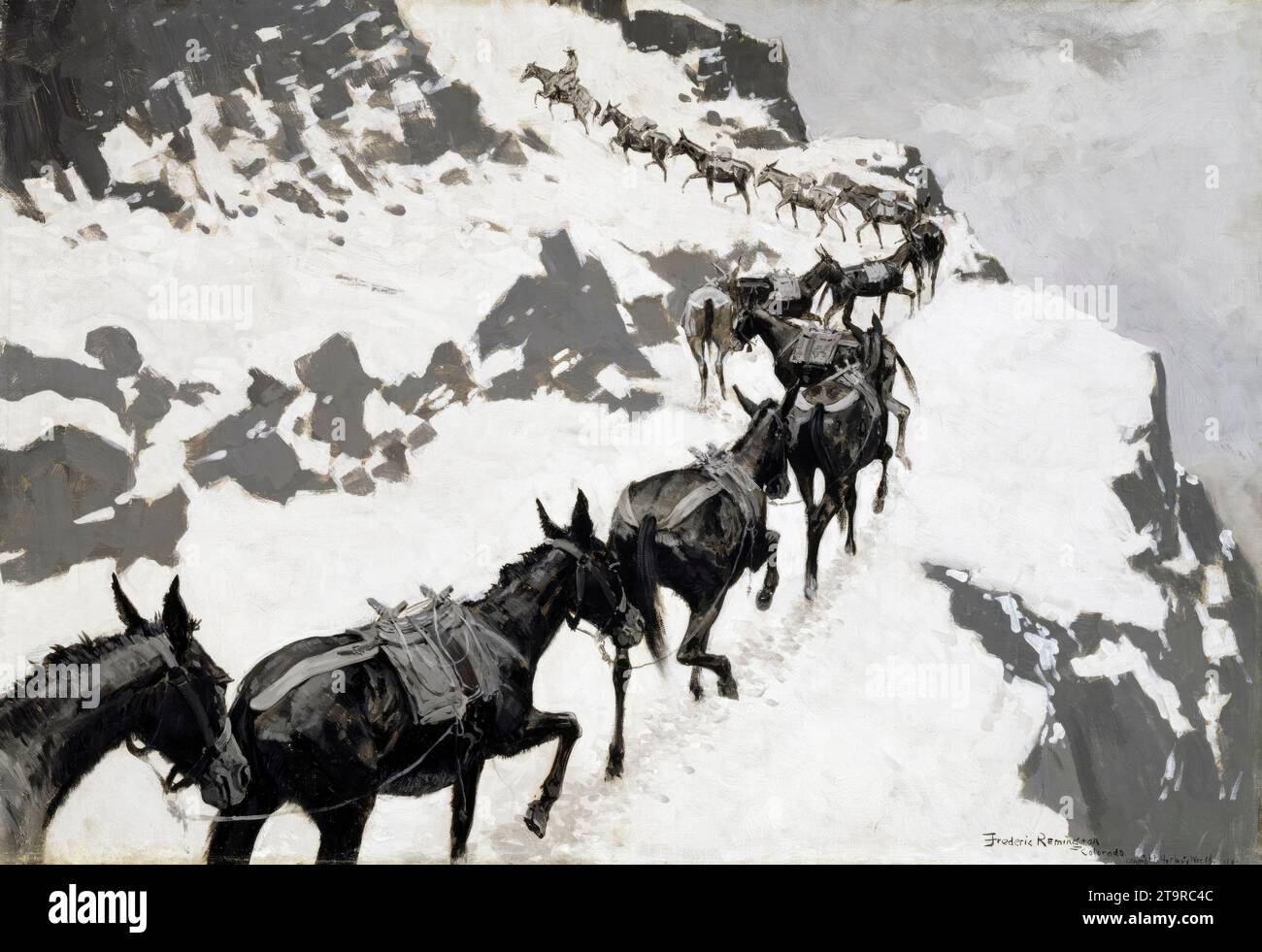 Frederic Remington, The Mule Pack, Gemälde in Öl auf Leinwand, um 1901 Stockfoto