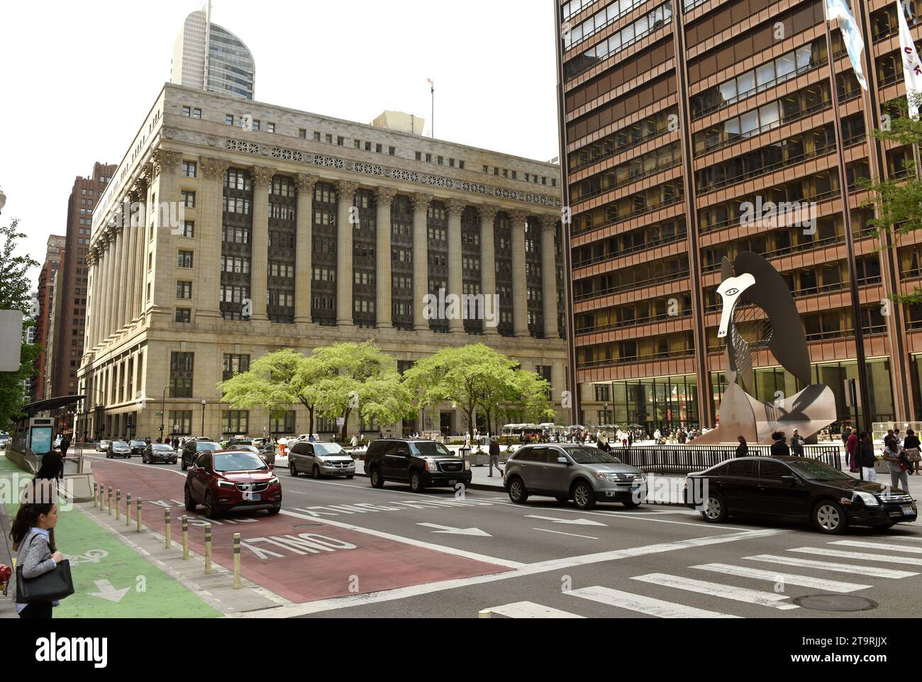 Chicago, USA – Juni 2018: Die unbenannte Picasso-Skulptur im Rathaus von Chicago. Chicago und die Stadt Chicago - Rathaus. Stockfoto