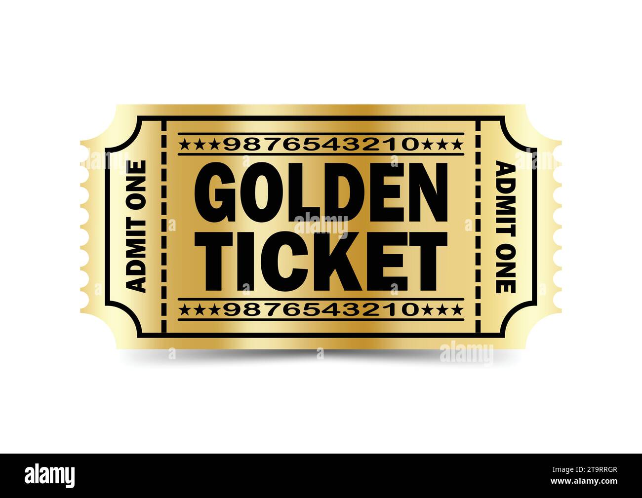 Realistisches goldenes Ticket. Goldener Luxus und Vintage-Design. Isolierte Konstruktion. Vektorabbildung Stock Vektor