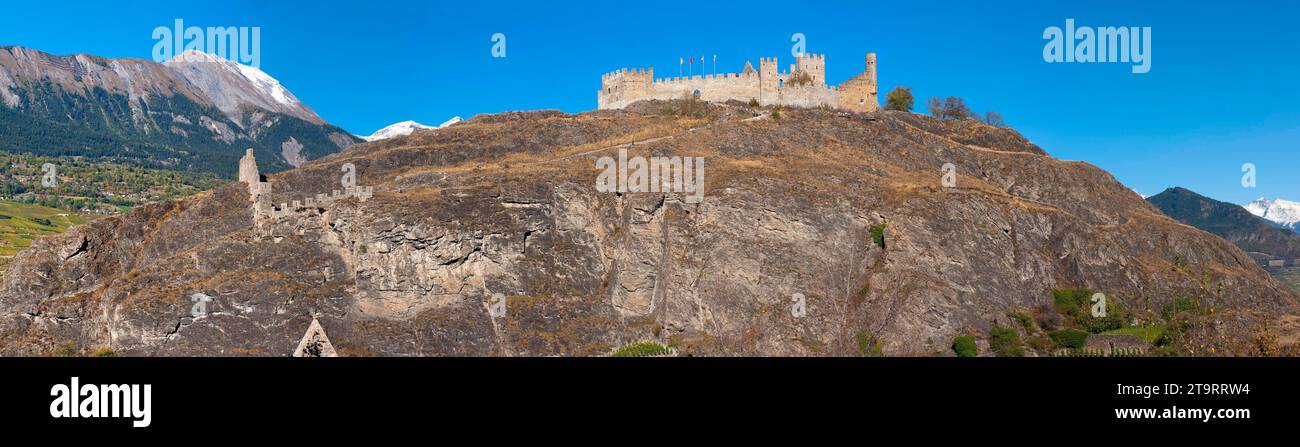 Schloss Tourbillon auf einem Hügel in Sion, Wallis, Schweiz Stockfoto