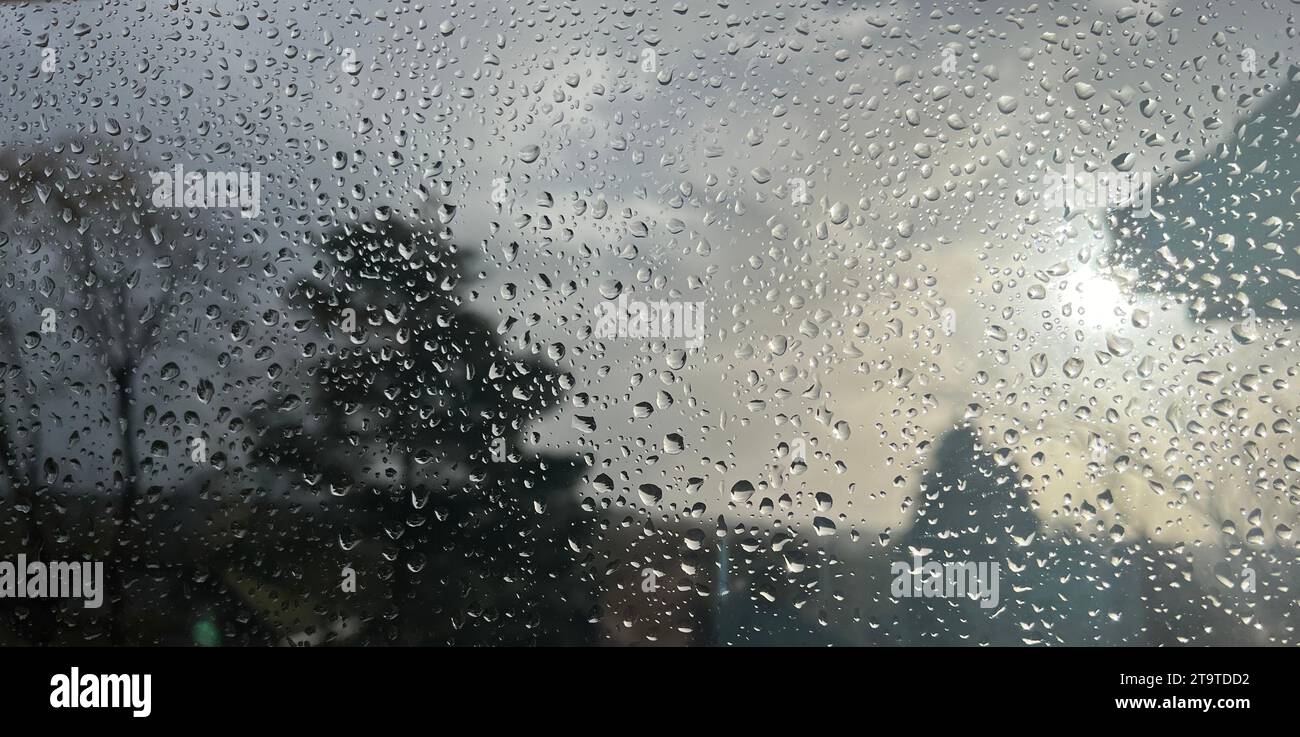 Regentropfen am Fenster Stockfoto
