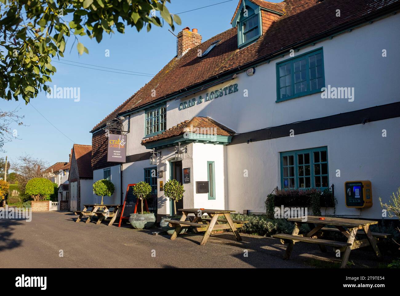 The Crab & Lobster Pub Restaurant im Sidlesham Pagham Harbour an einem Herbstnachmittag, West Sussex, England UK Credit Simon Dack Stockfoto