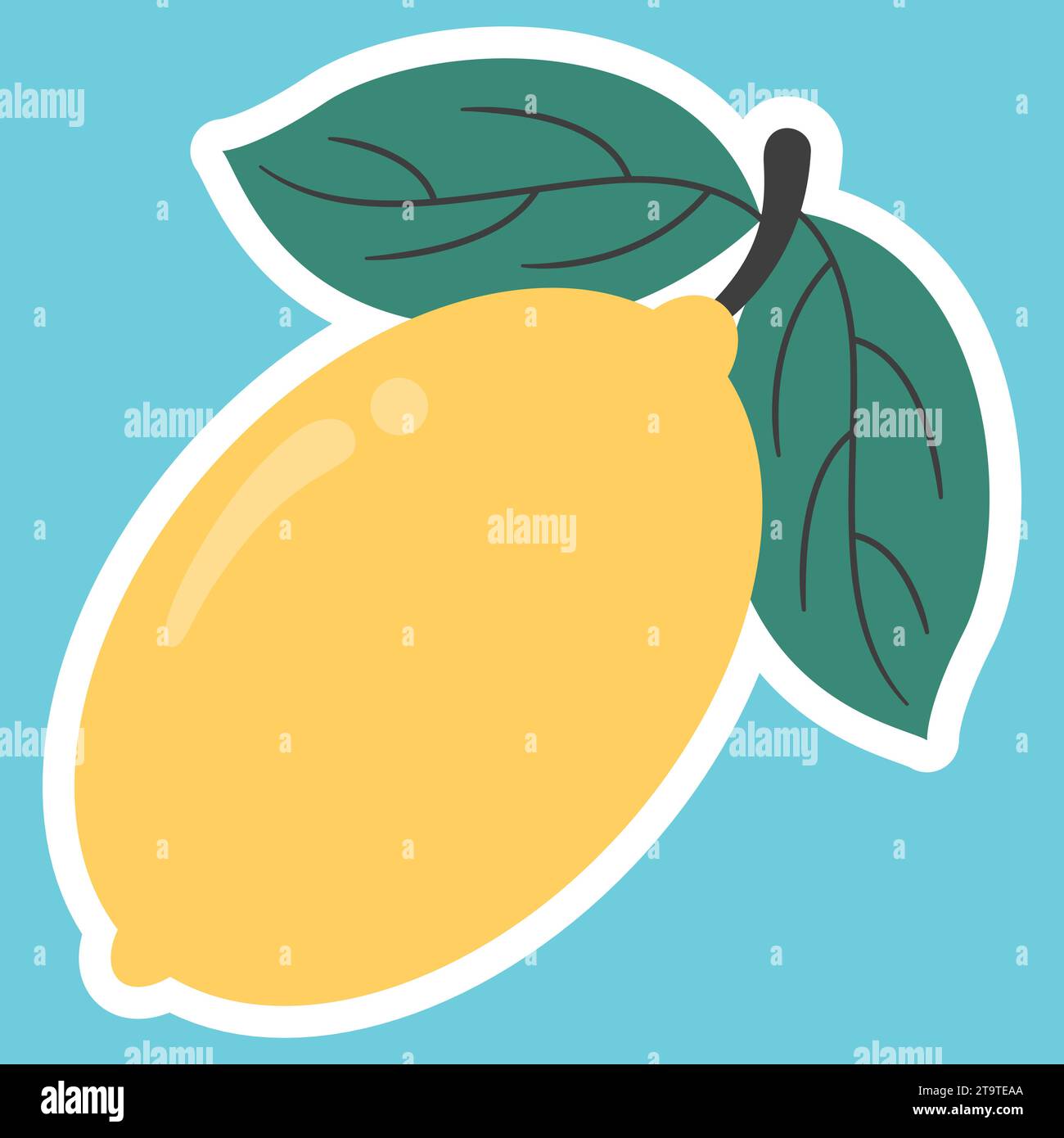 Flacher Aufkleber mit Zitronenfrüchten, isoliert auf Blau. Vektorillustration für Sommerdesign-Konzept Stock Vektor