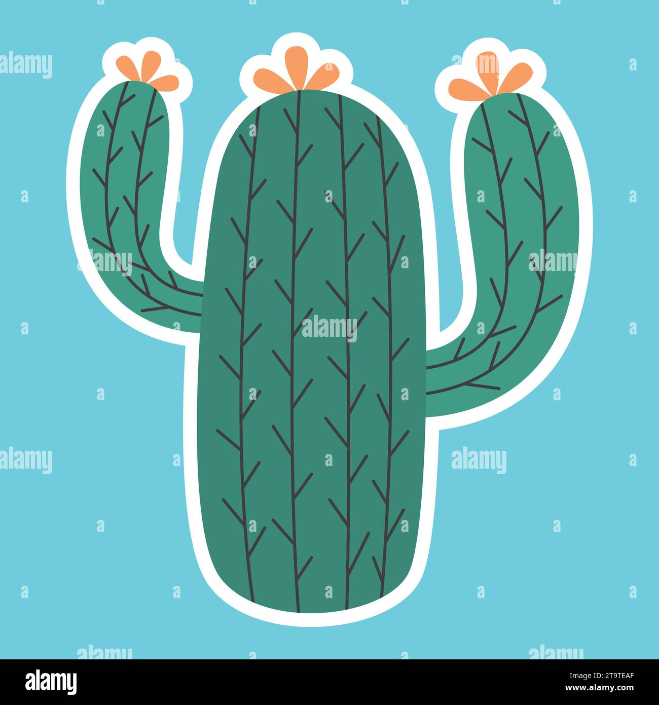 Kaktussymbol im flachen Stil. Kakteen-Vektor-Illustration auf blauem Hintergrund. Stock Vektor