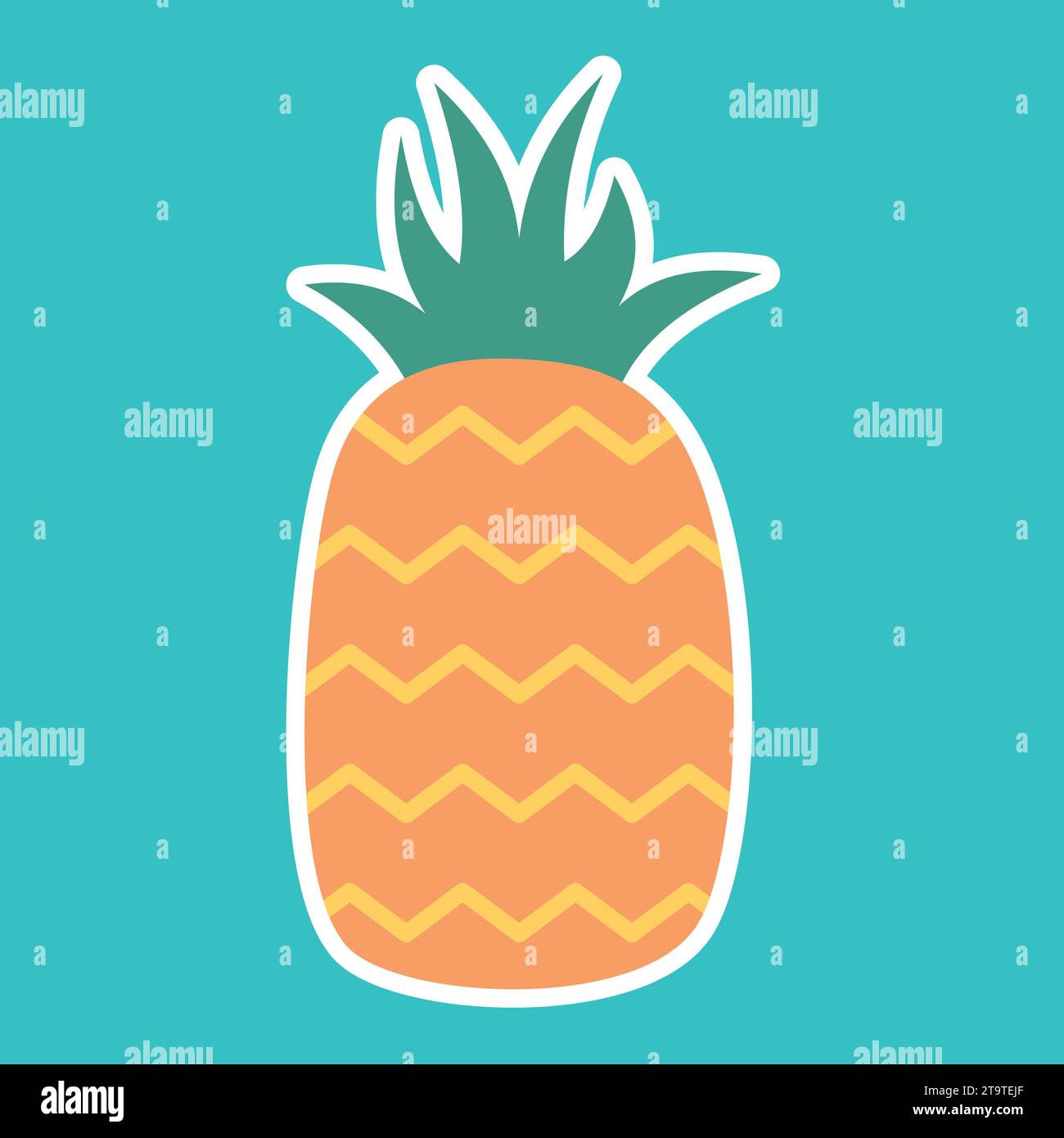Flaches Ananassymbol auf türkisfarbenem Hintergrund. Vektorabbildung. Stock Vektor