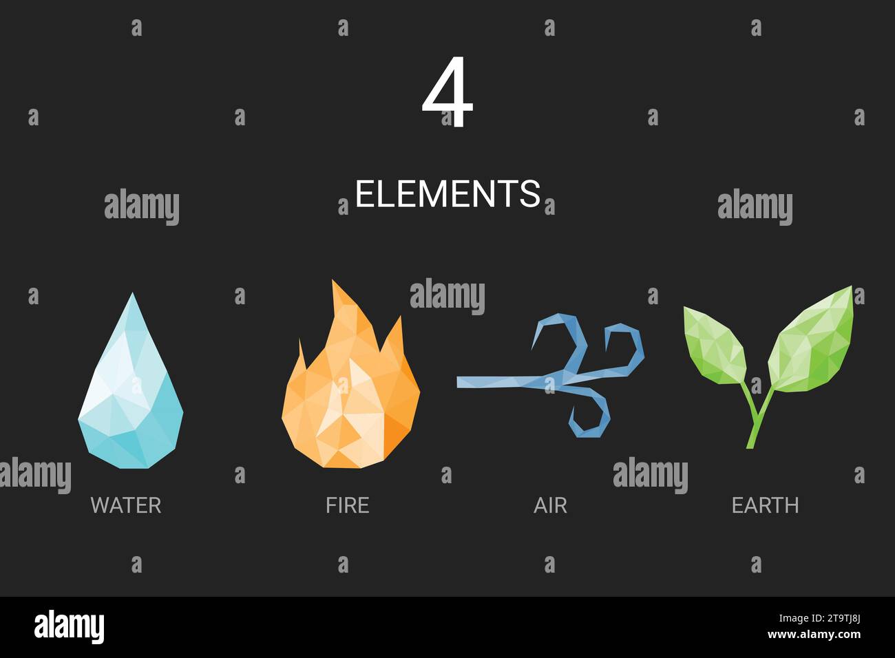 Polygon-Symbol mit 4 Naturelementen: Wasser, Feuer, Luft, Erde Stock Vektor