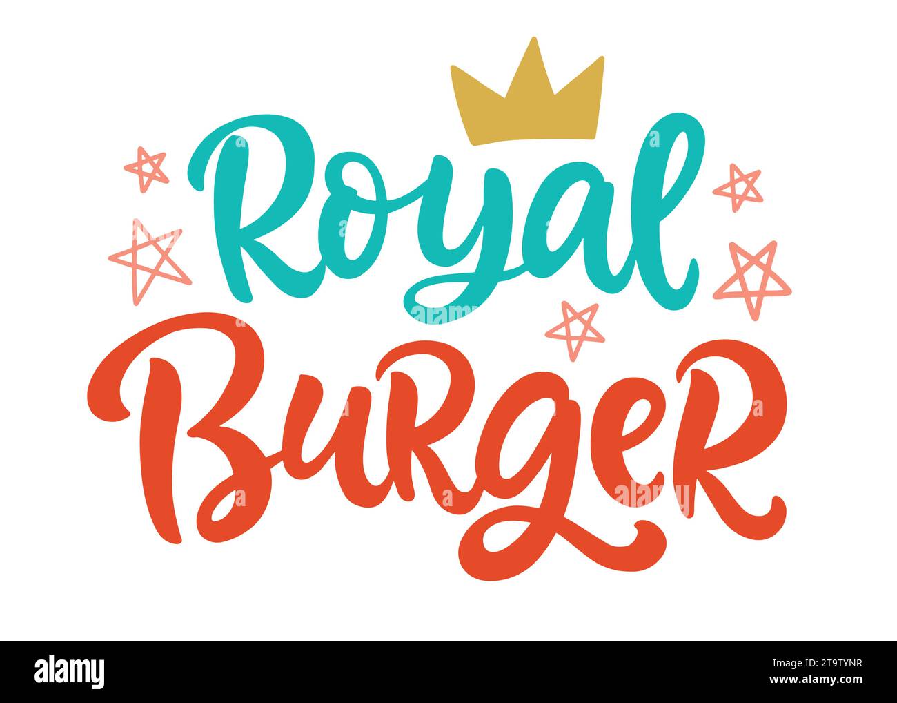 Royal Burger Emblem. Handgeschriebenes Schriftzeichen Stock Vektor