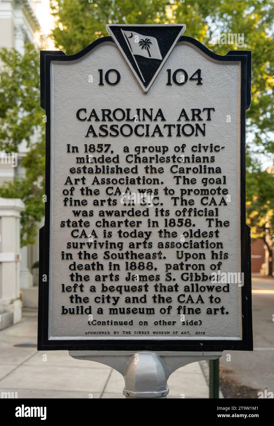 Informationstafel der Carolina Art Association in Charleston South Carolina Stockfoto