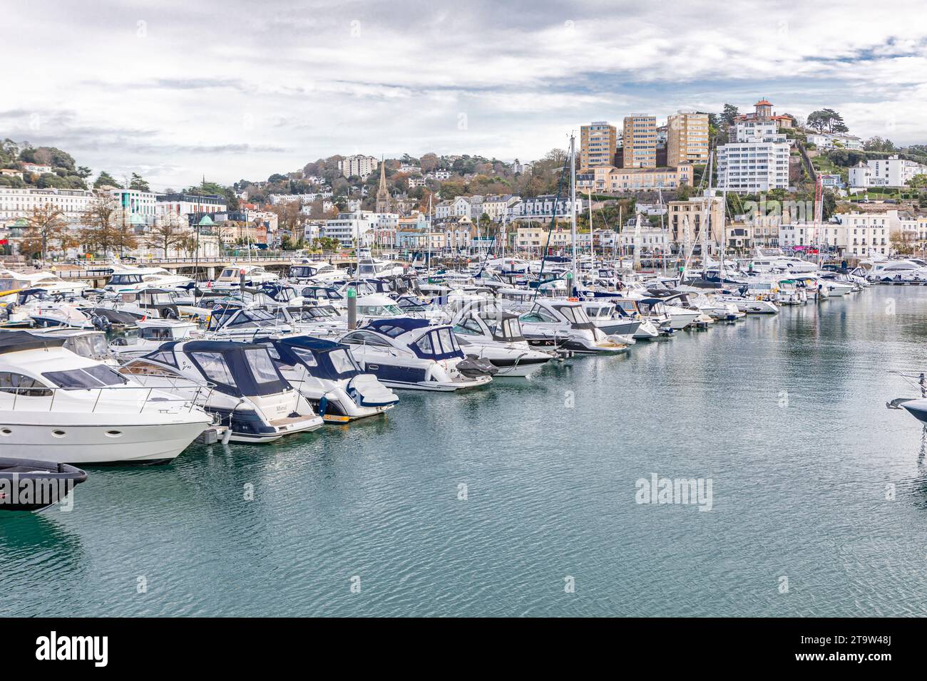 Yachten liegen in Torquay Marina an der englischen Riviera, South Devon. Stockfoto