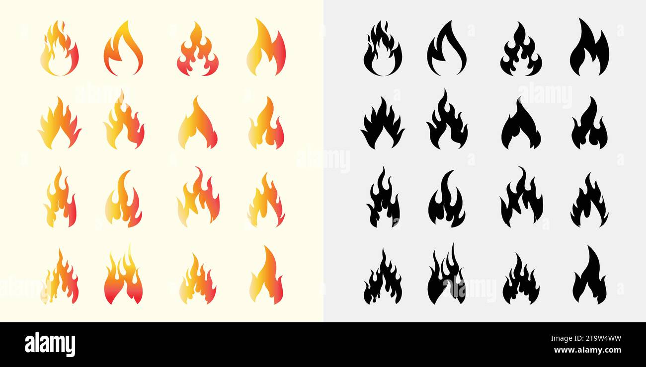 Brennende Flamme heiße Vektorsymbole Sammlung Geschäftsidentität Stock Vektor
