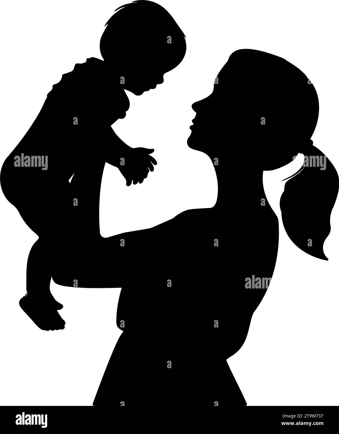 Mutter hebt die Silhouette seines Sohnes. Vektorabbildung Stock Vektor