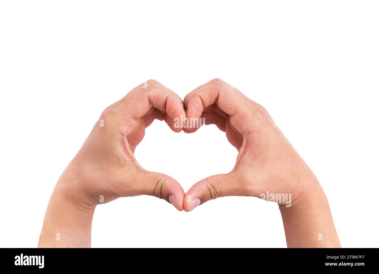 Menschenhände in Form von Herz vor weißem Hintergrund, Hände in Form von Liebesherz valentinstag Konzept Stockfoto