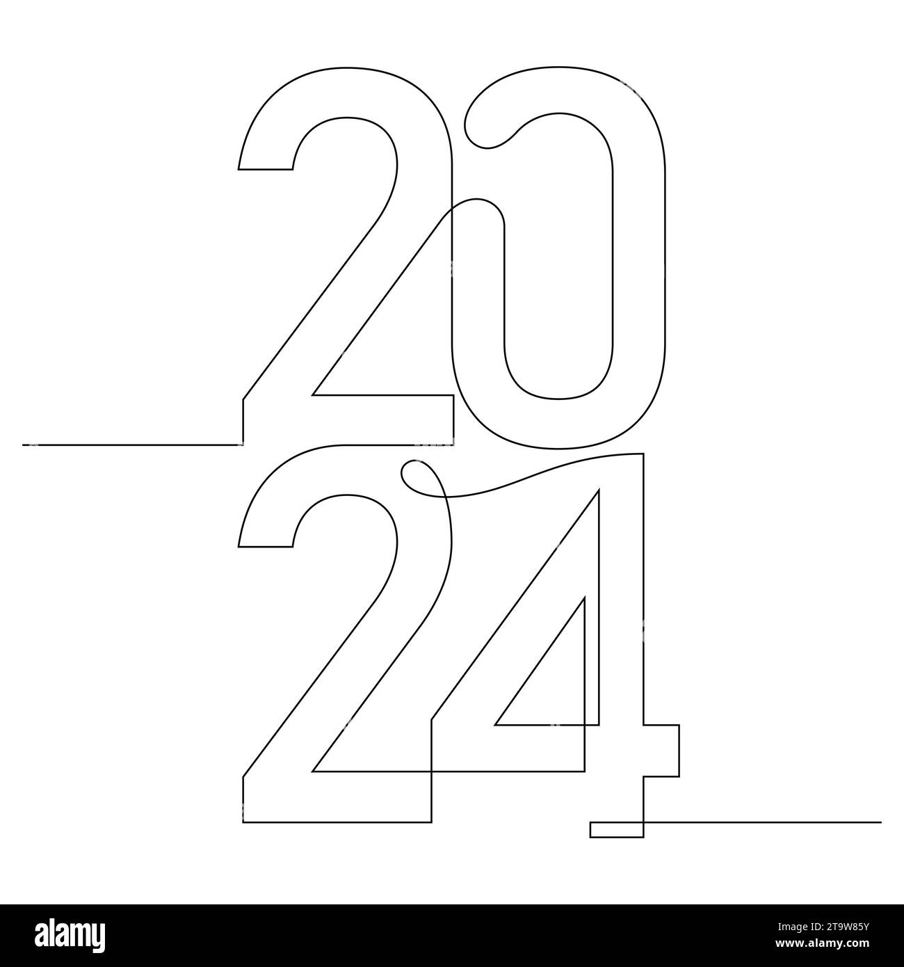 Eine Linienzeichnung 2024 Beginn des Jahres, Darstellung dünner Linien Stock Vektor