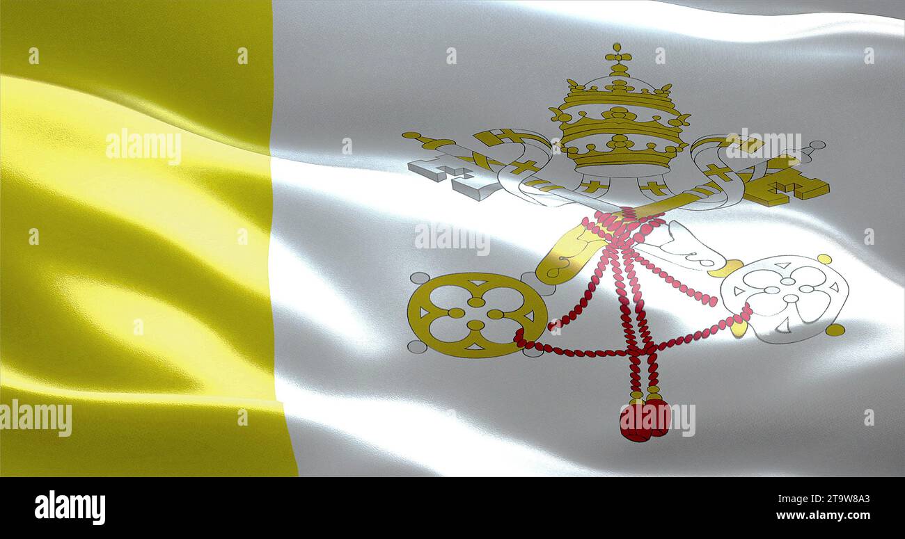Wehende Textur der Flagge des vatikanstaates, echte Texturflagge Stockfoto