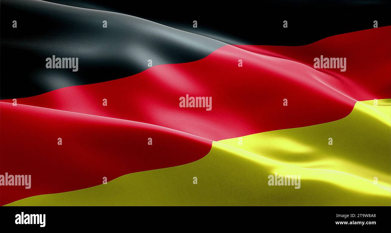 Gewellte Stoffstruktur der Flagge mit der Farbe deutschlands, echte Texturflagge Stockfoto