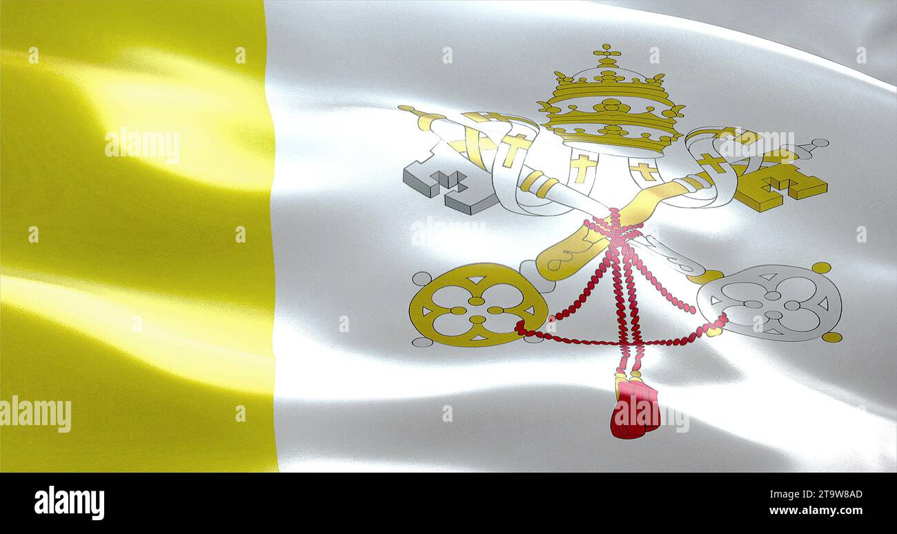 Wehende Textur der Flagge des vatikanstaates, echte Texturflagge Stockfoto
