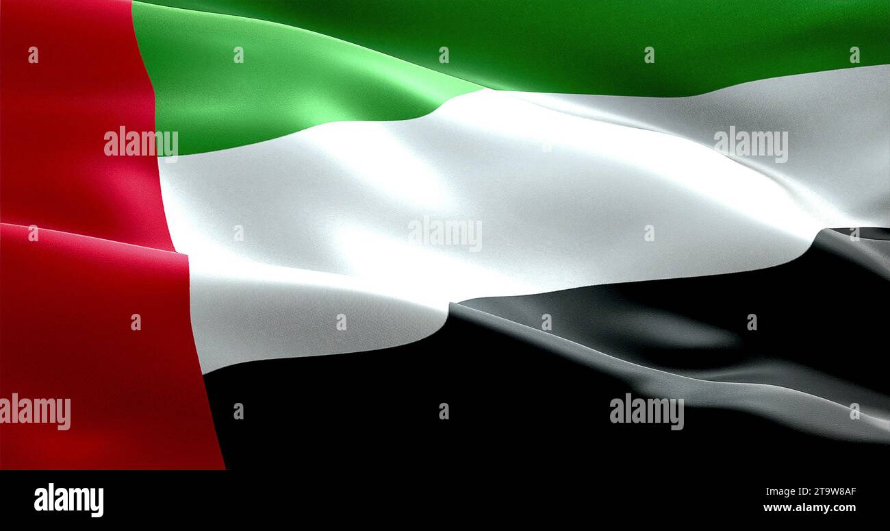 Gewellte Textur der Flagge mit Farbe der vereinigten arabischen emirate, vae echte Textur Flagge Stockfoto