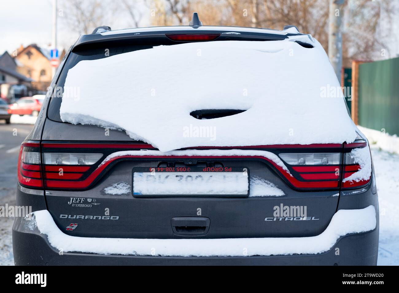Kiew, Ukraine. 27. November 2023. Car Dodge Durango Nahansicht hinten. Stockfoto
