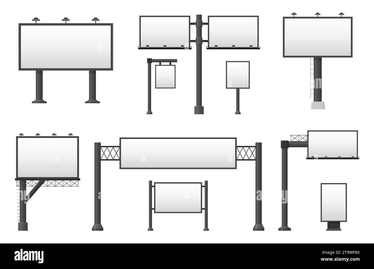 Leere Reklametafeln. Leere Reklametafel isoliert auf weißem Hintergrund. Leeres Banner für den Außenbereich in Großformat für Werbemedien. Außenwerbung Stock Vektor