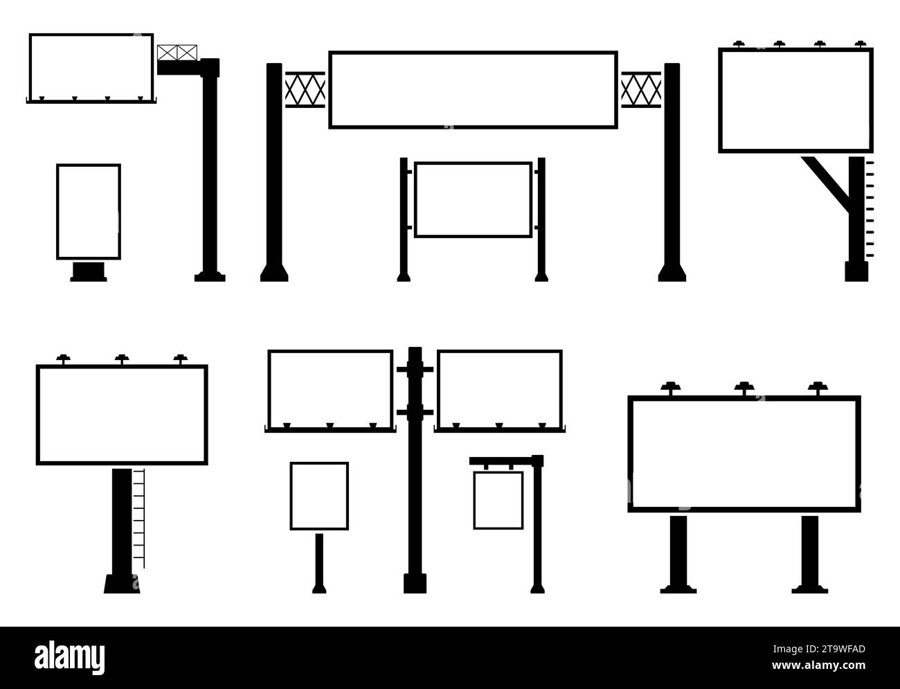 Symbol für leere Werbetafeln. Leere Reklametafel isoliert auf weißem Hintergrund. Leeres Banner für den Außenbereich in Großformat für Werbemedien. Im Freien Stock Vektor