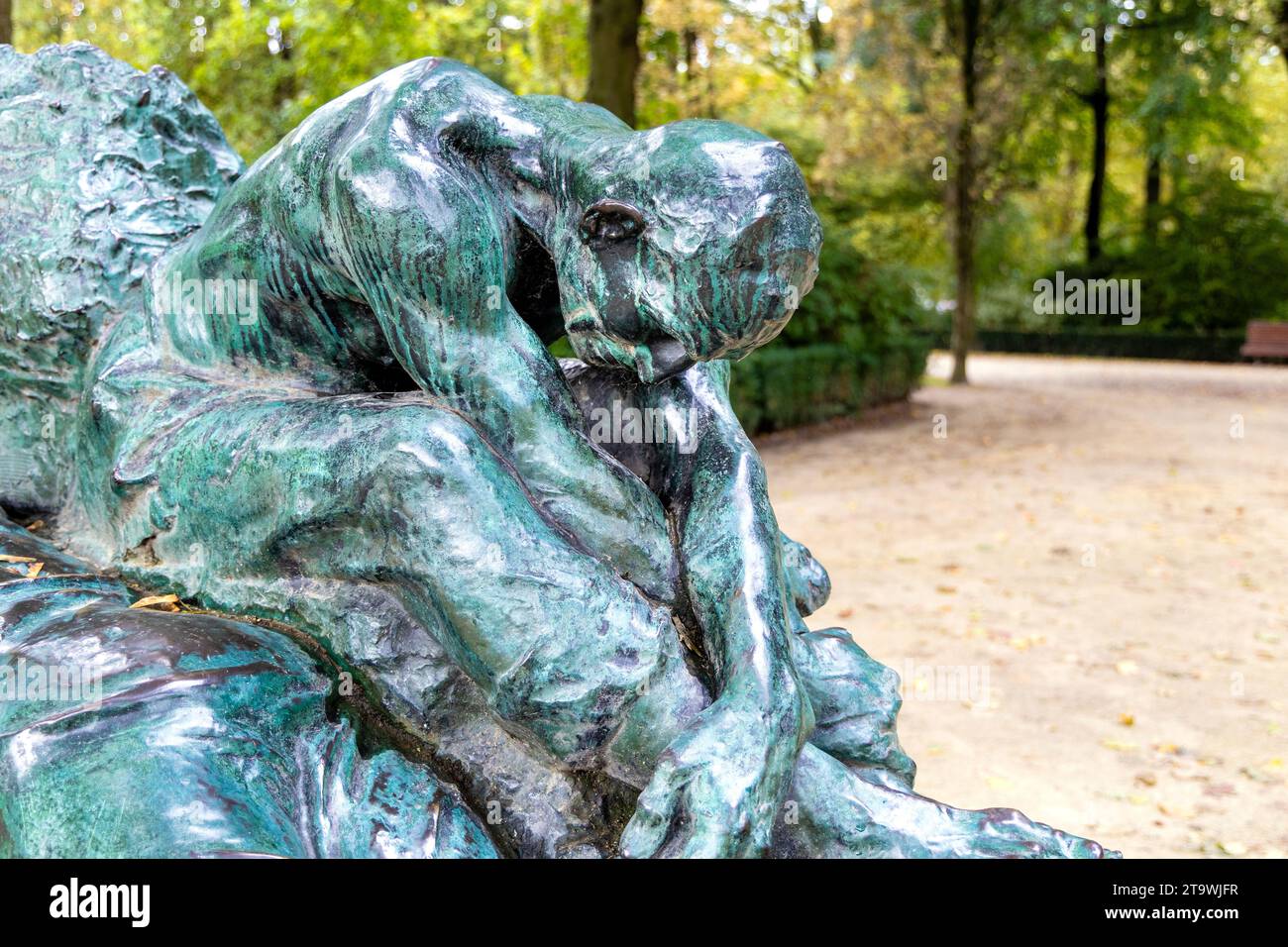 Les Bâtisseurs de Ville (1893) Skulptur von Charles van der Stappen, Parc du Cinquantenaire, Brüssel, Belgien Stockfoto