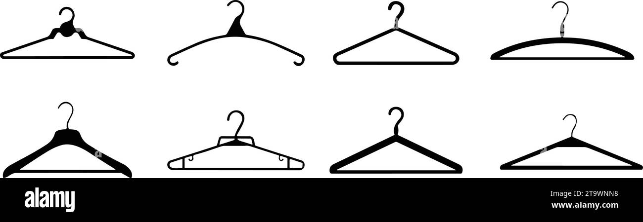 Symbolsatz Kleiderbügel. Hänger-Symbol-Kollektion. Vektorgrafik für Garderobenständer Stock Vektor