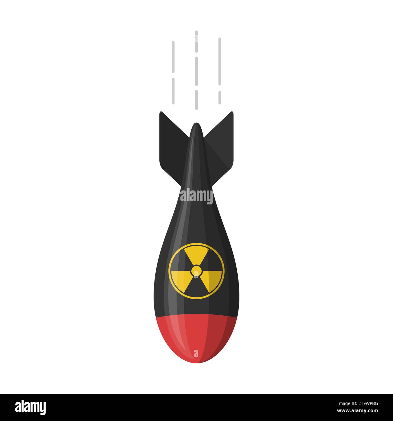 Atombombe isoliert auf weißem Hintergrund. Atomraketen-Luftbombe. Bombshell, Raketenarmee. Illustration des Vektors der Atomstrahlung. Stock Vektor