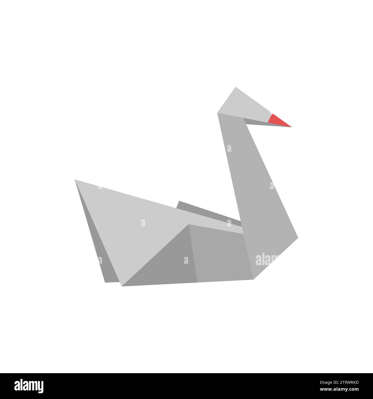 Origami Papier Swan in einem flachen Stil isoliert auf weiß. Kunst des Papierfaltens. Japan Origami-Kran. Papierfigur, Schwanensymbol. Comic geometrisch Stock Vektor