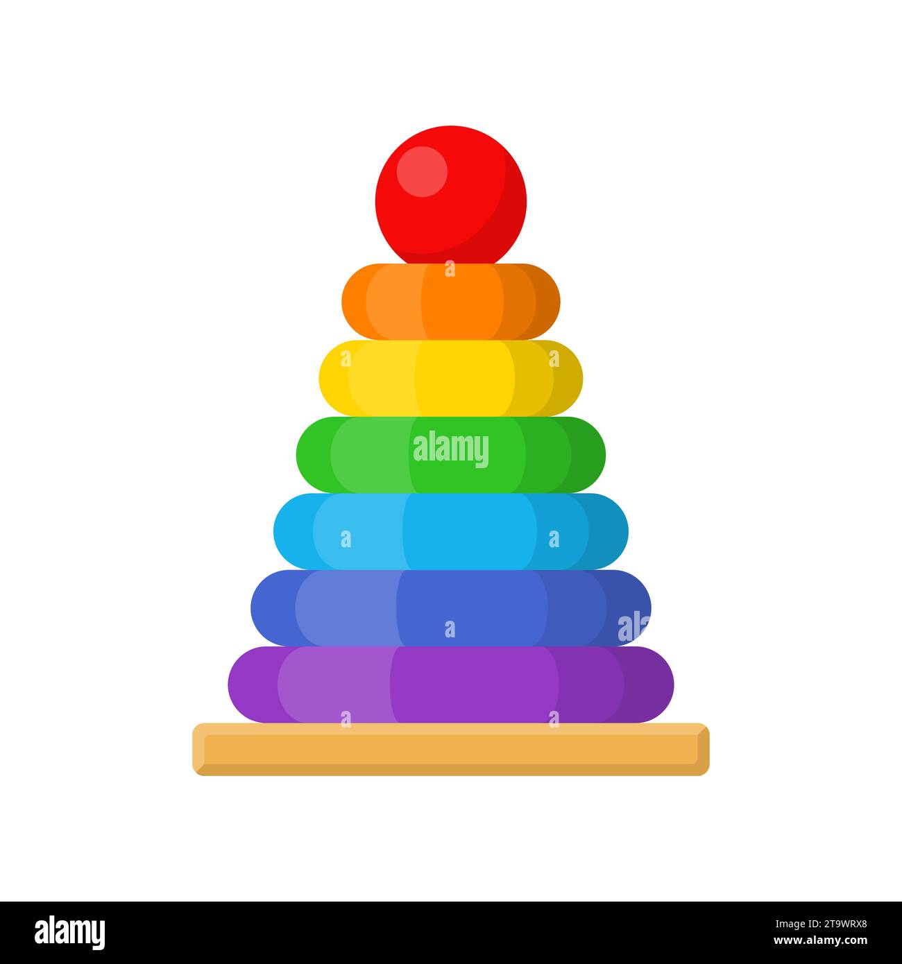 Kinderpyramide Spielzeug Symbol isoliert auf weißem Hintergrund. Babyringpyramide, regenbogenfarbenes Kreiszeichen. Lernspielzeug für Kleinkinder. Stock Vektor