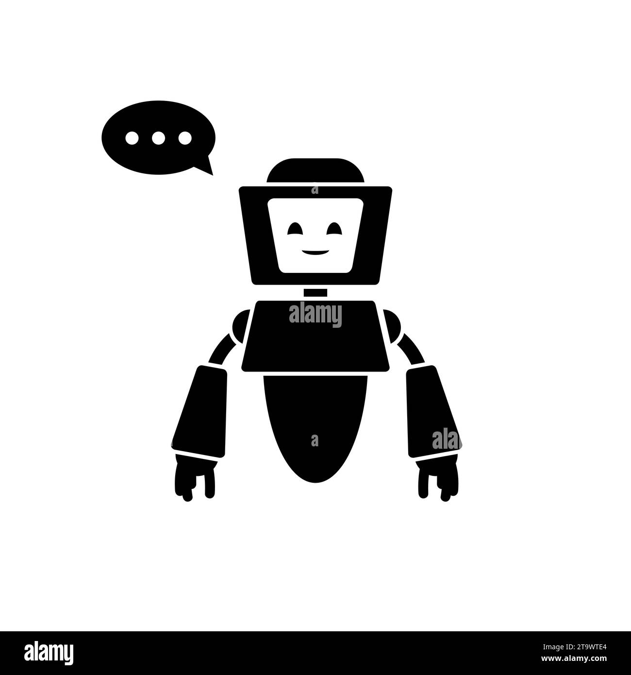 Lächelndes Roboter-Chatbot-Symbol hilft bei der Lösung von Problemen. Futuristisches Chatbot-Maskottchen mit Sprachblase. Symbol für den virtuellen Assistenten für die Site. Virtuell online Stock Vektor