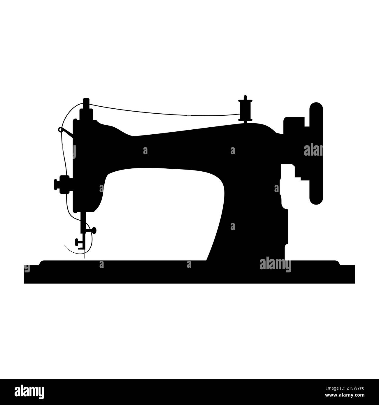 Symbol für Retro-Nähmaschine auf weißem Hintergrund. Mechanisches Gerät zum Nähen von Stoffen und zur Herstellung von Kleidungsstücken. Vintage-Maschine zum Nähen Symbol. Stock Vektor