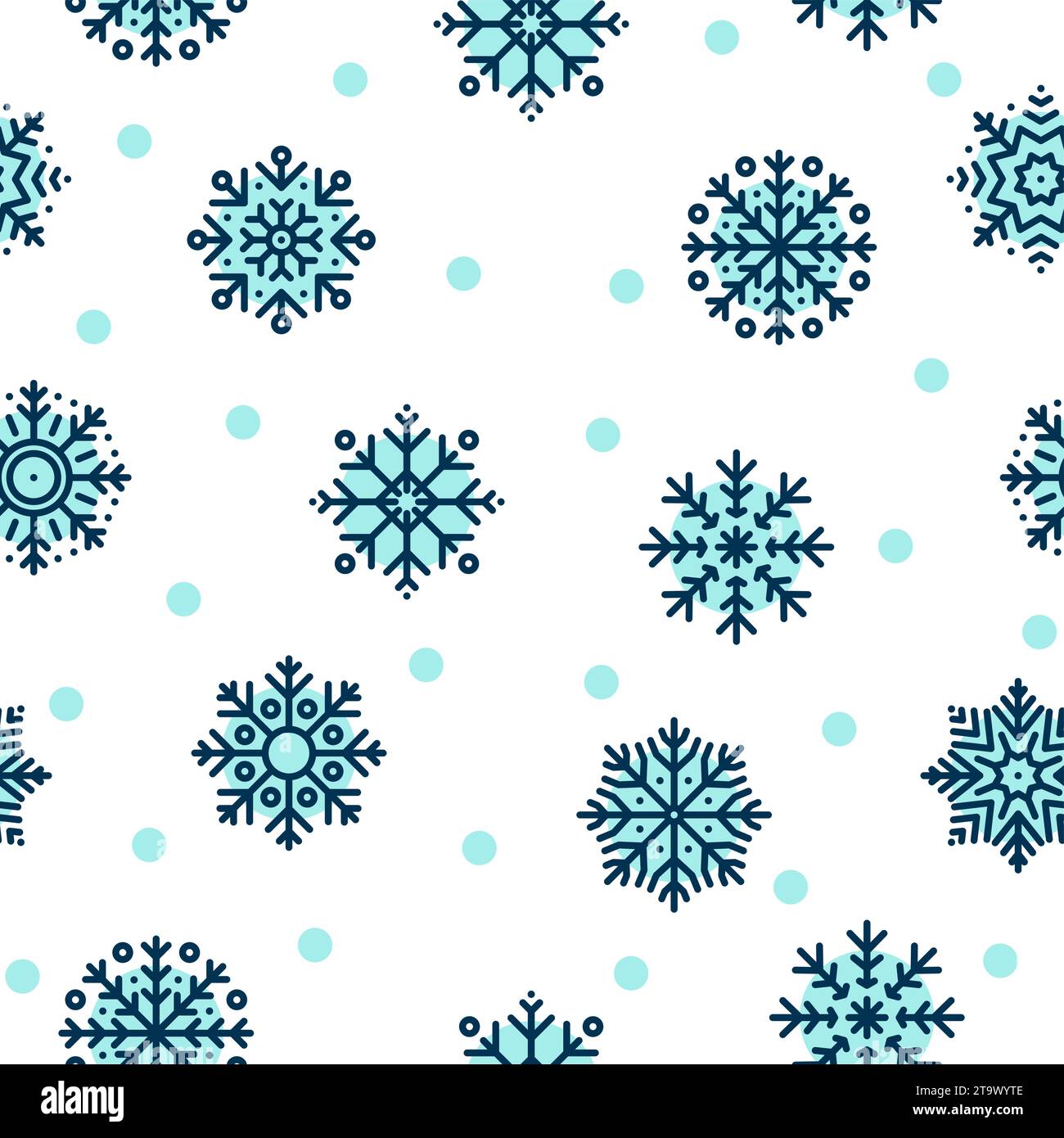 Nahtloses Weihnachtsmuster mit blauen Schneeflocken auf weißem Hintergrund. Winterdekoration. Frohes neues Jahr, kalter Schneefall. Vektorabbildung. Stock Vektor