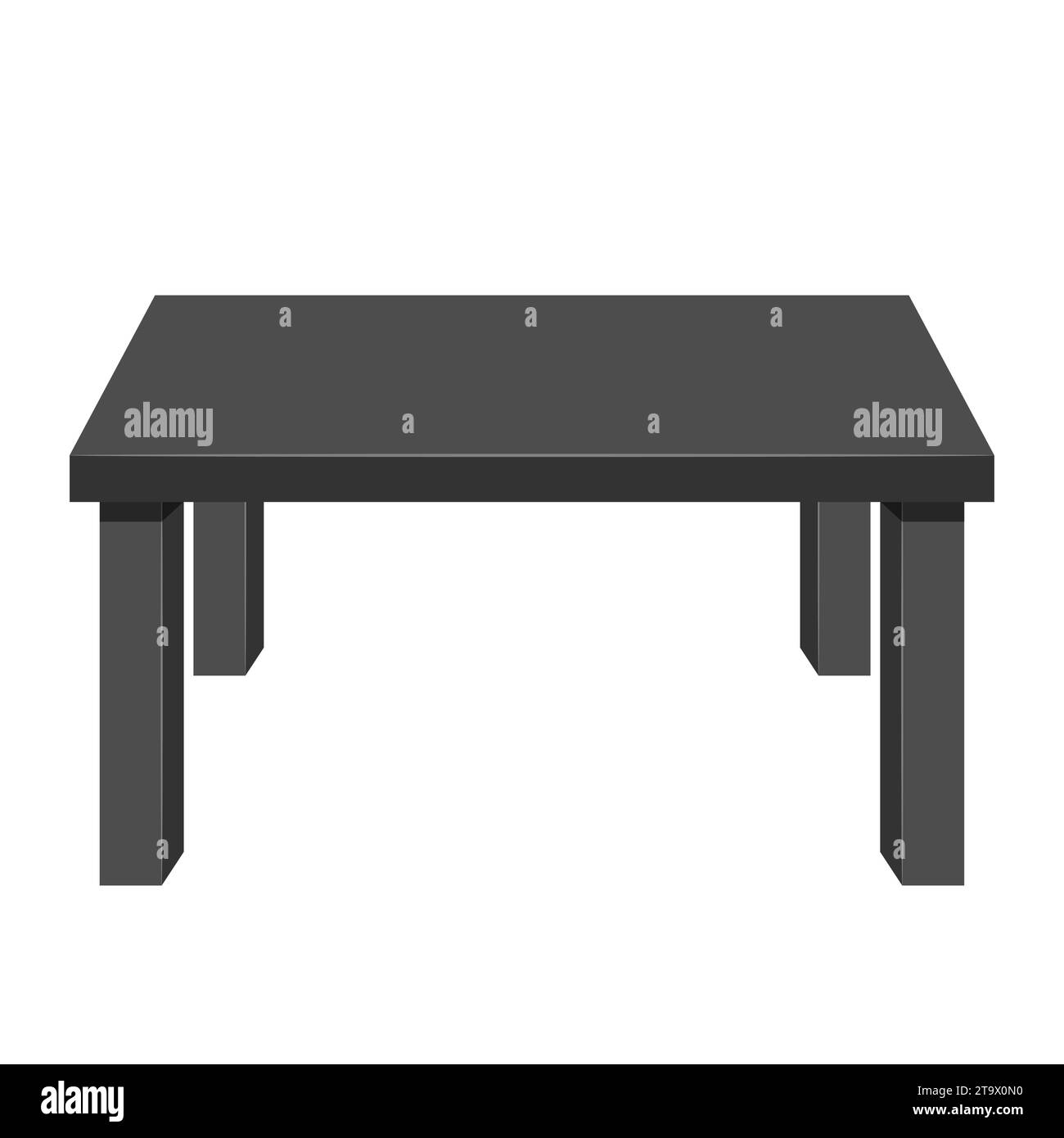 Moderner schwarzer quadratischer Bürotisch isoliert auf weißem Hintergrund. Modernes Tischsymbol. Möbel für den Innenraum. Vektorabbildung. Stock Vektor