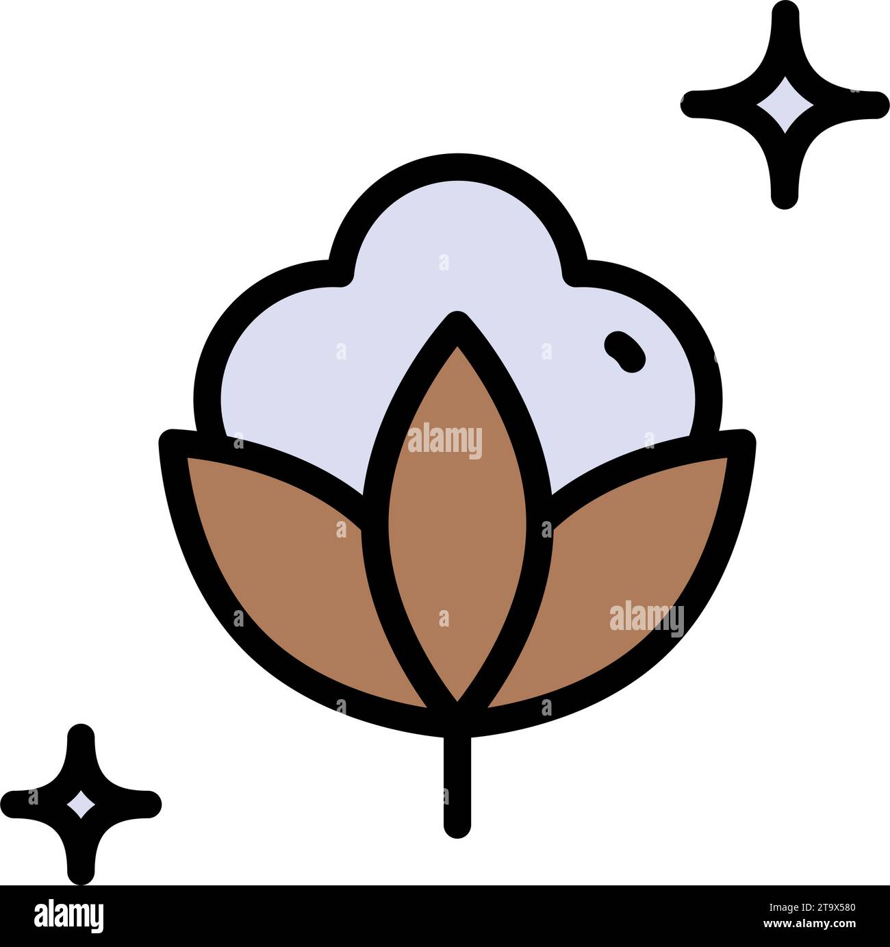 Symbol für Baumwollfarbe. Blume, Pflanze, Faser. Stoffeigenschaften Konzept. Kann für Themen wie biologische Produktion, Naturmaterialien, Bekleidungsindustrie verwendet werden Stock Vektor