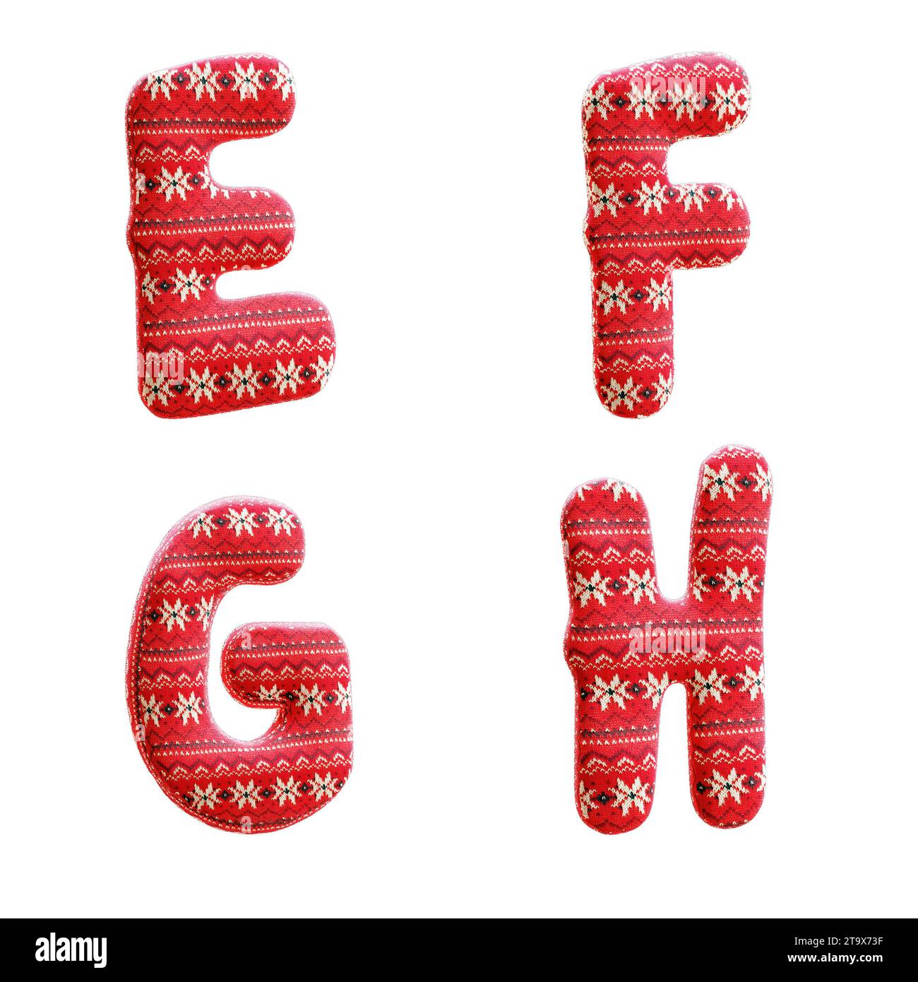 3D-Darstellung von gestricktem weihnachtsgewebe Alphabet - Buchstaben E-H Stockfoto