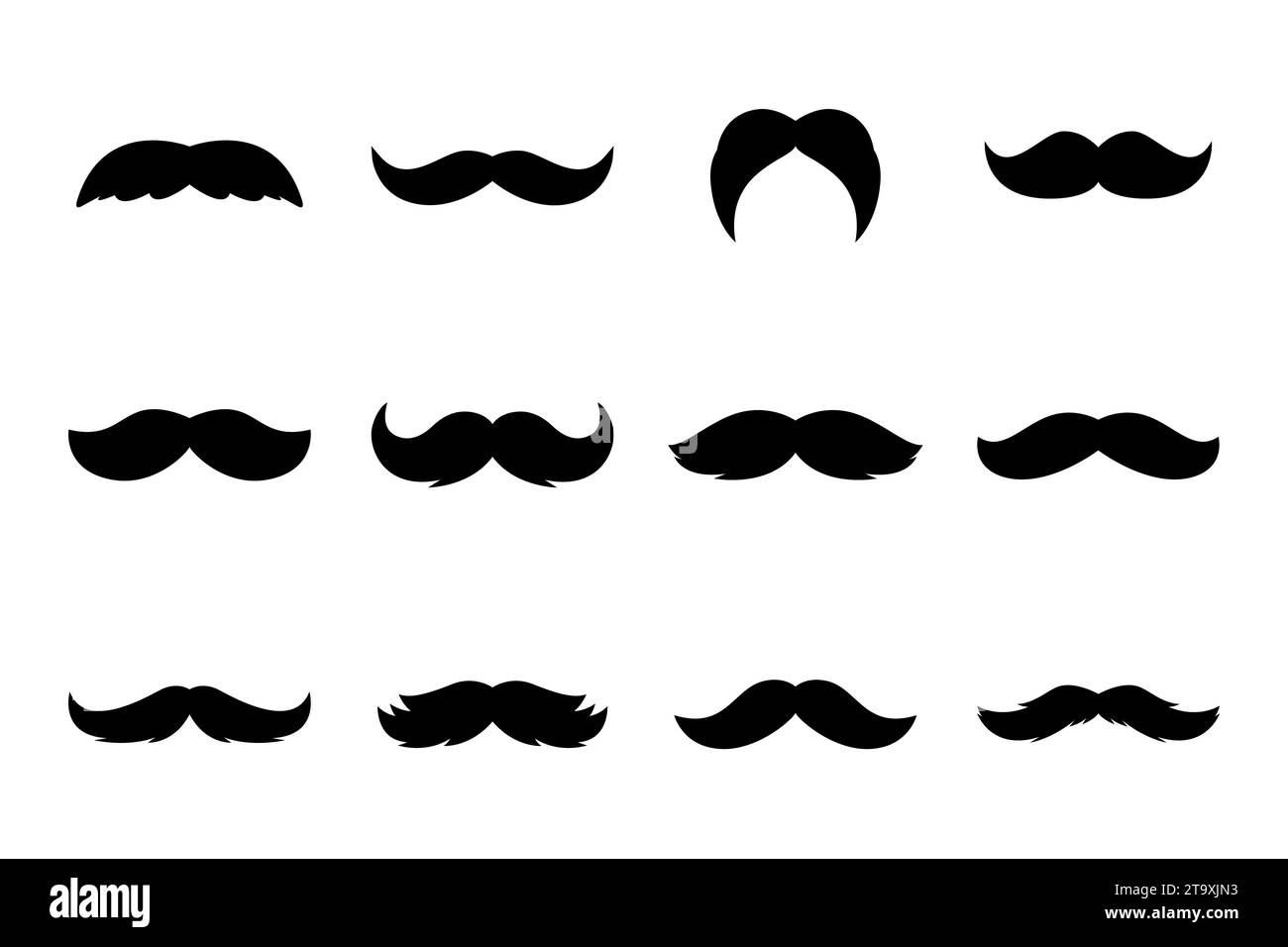 Vektor-Isolierter Schnurrbart. Face Party Dekoration für Porträt, Schablone. Schwarze und weiße flache Illustration, Weihnachtsmann Schnurrbart Form, Silhouette Stock Vektor