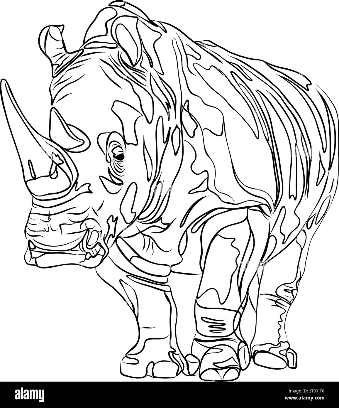 Rhinocero digitale Linienvektor-Illustration Stock Vektor