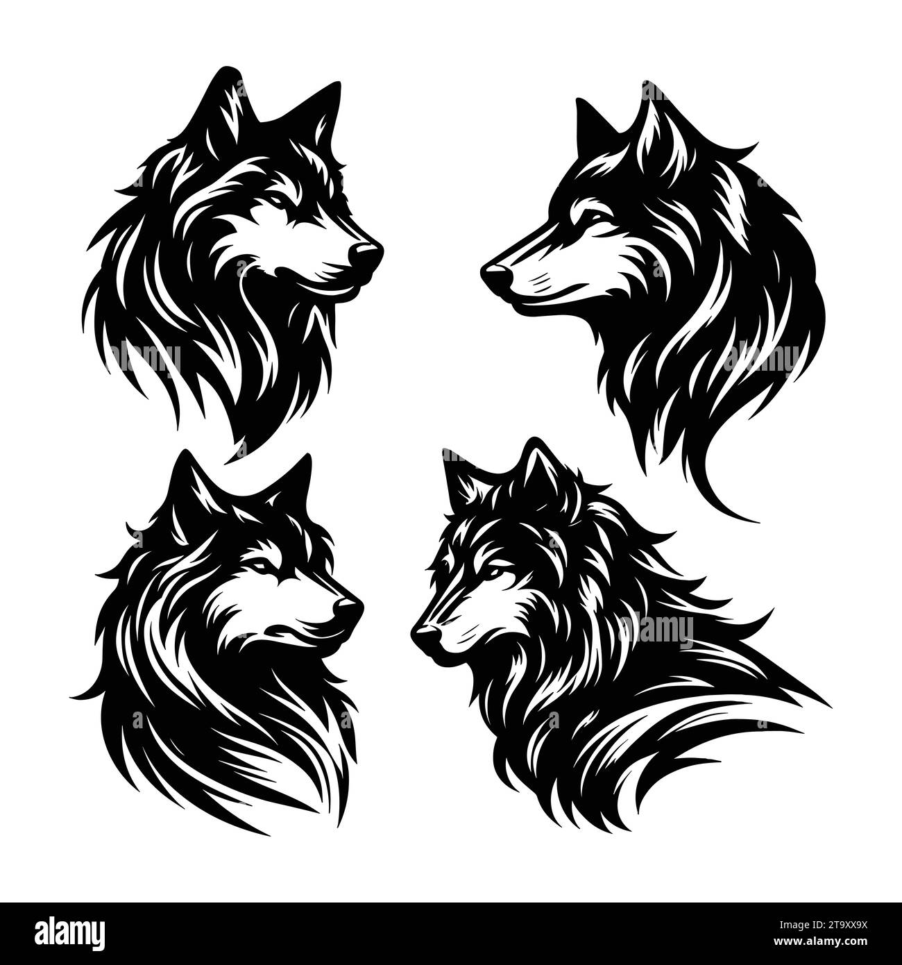 Satz von Wolfssilhouetten isoliert auf einem weißen Hintergrund, Vektor-Illustration. Stock Vektor