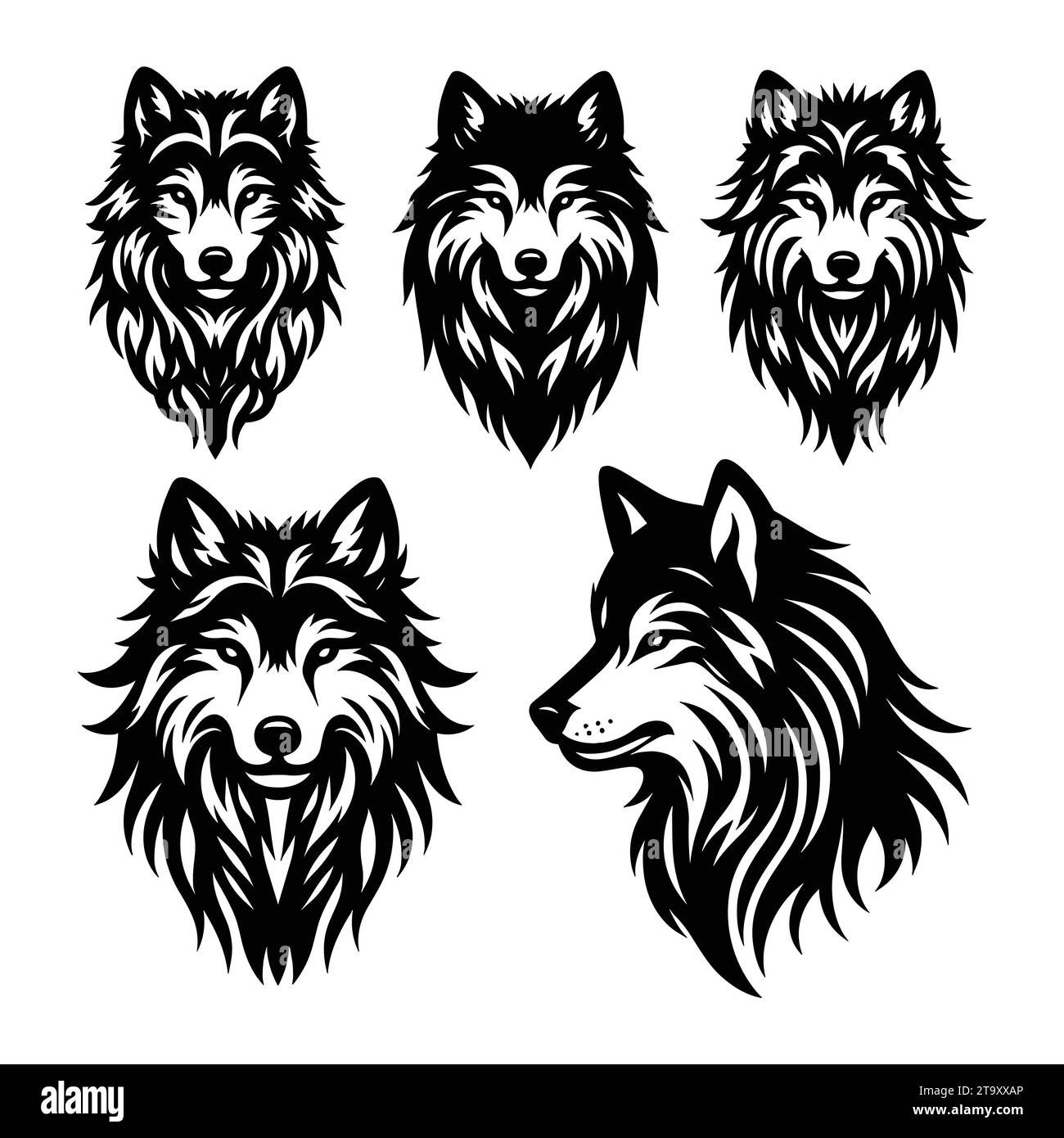 Satz von Wolfssilhouetten isoliert auf einem weißen Hintergrund, Vektor-Illustration. Stock Vektor