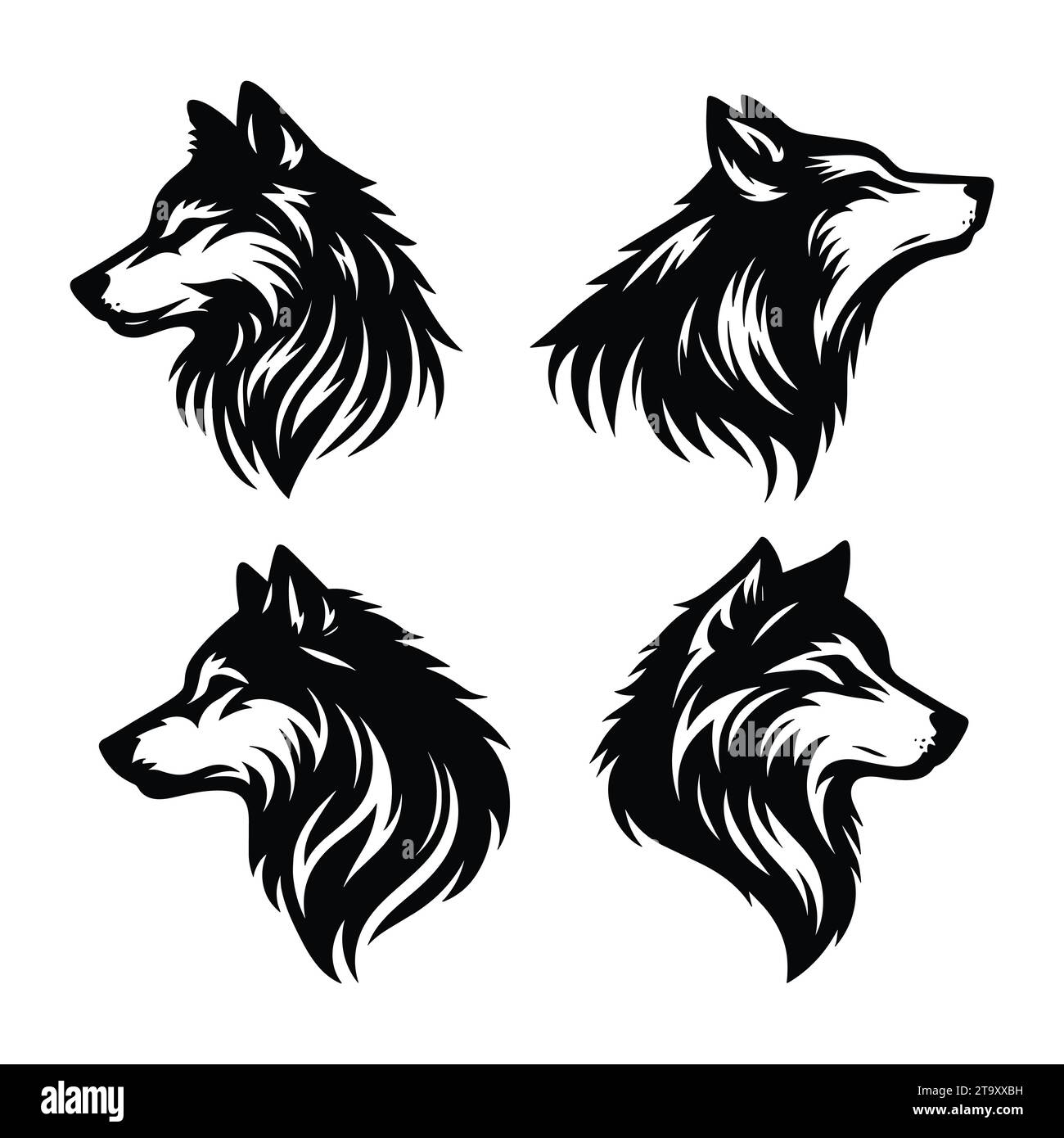 Satz von Wolfssilhouetten isoliert auf einem weißen Hintergrund, Vektor-Illustration. Stock Vektor