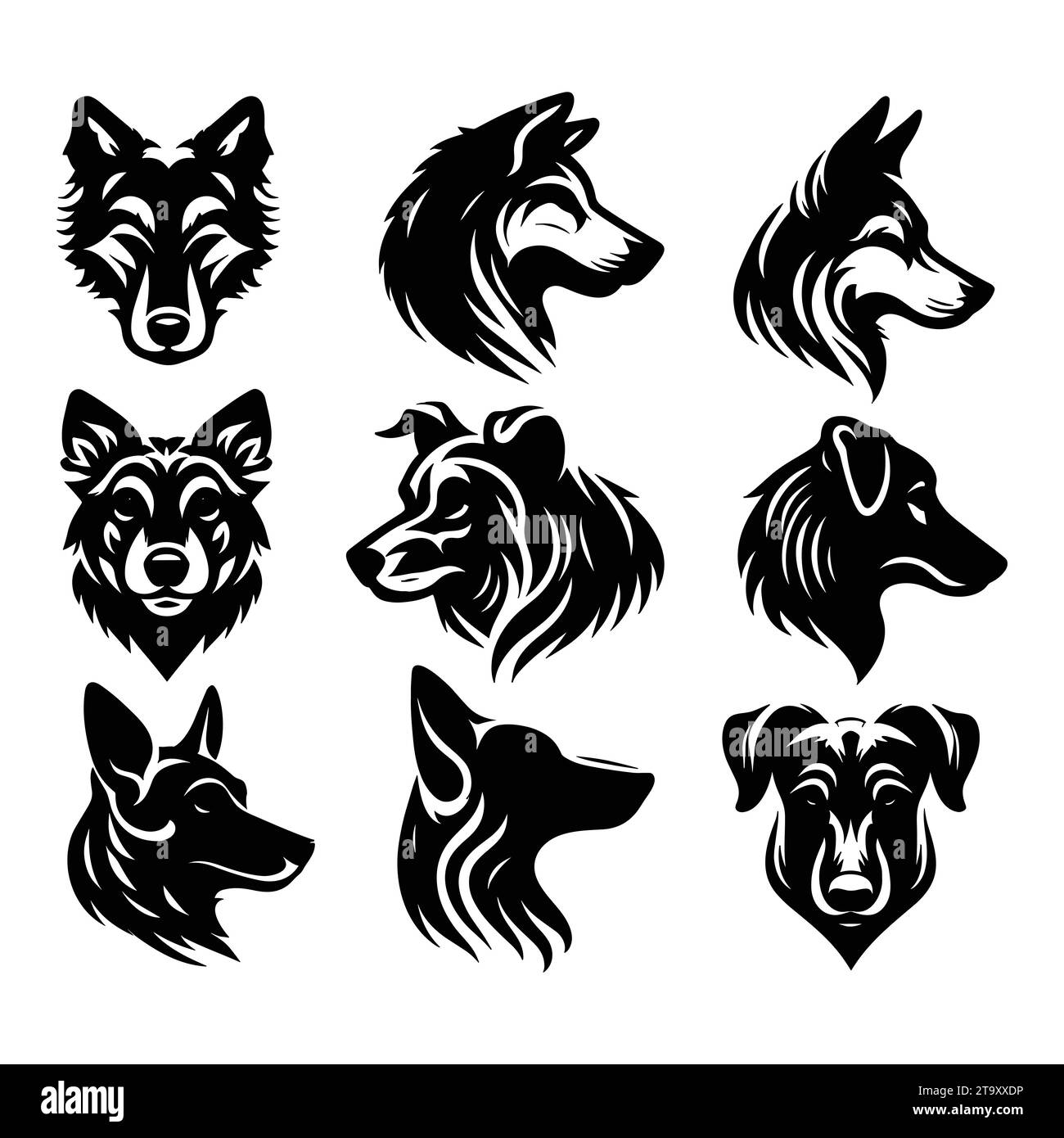 Satz von Wolfssilhouetten isoliert auf einem weißen Hintergrund, Vektor-Illustration. Stock Vektor