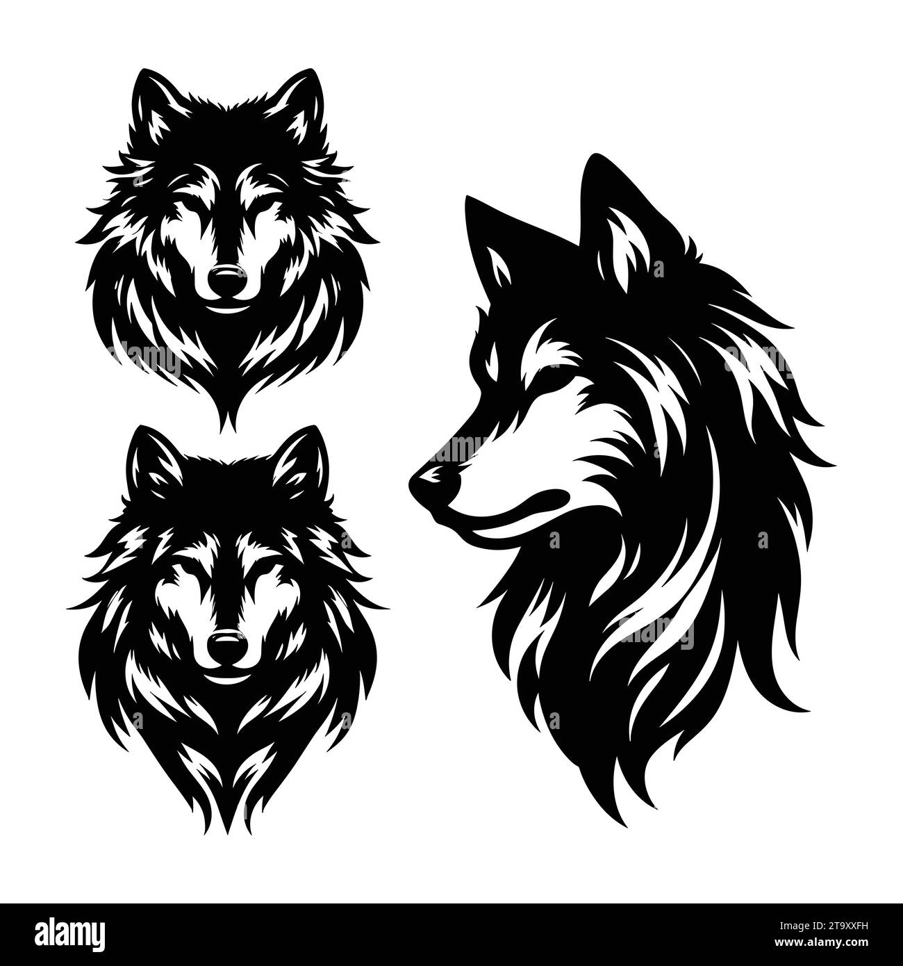 Satz von Wolfssilhouetten isoliert auf einem weißen Hintergrund, Vektor-Illustration. Stock Vektor