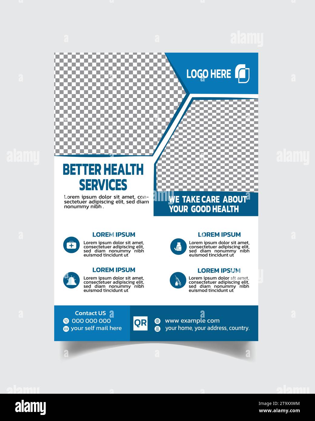 Eleganter Healthcare Flyer, medizinische Flyer Vorlage, Corporate Healthcare Flyer Faltblatt a4 Stock Vektor