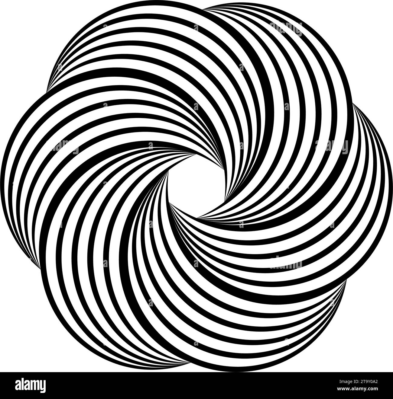 Unmögliches Symbol. Gerundete, gerundete, lineare Form Unendliches Knotenzeichen. Überlappende dünne Linien bilden sich. Optische Illusionskunst. Designelement für Logo, Symbol, Druck, Cover, Tag. Abstrakte Vektorillustration Stock Vektor