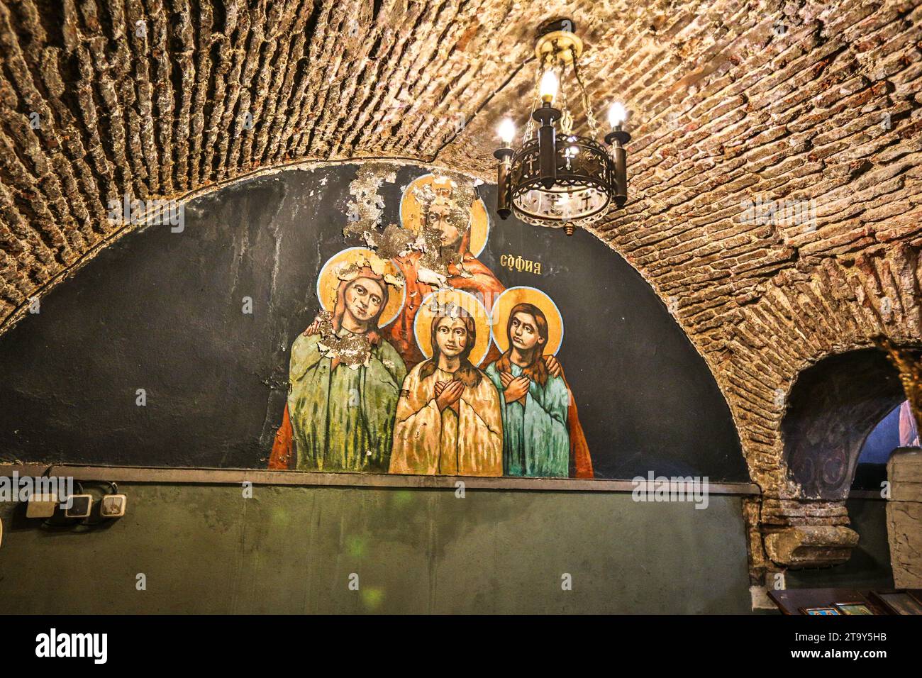 Gemälde in der Bulgarisch-orthodoxen Dreifaltigkeitskathedrale, Russe, Bulgarien, religiöse faszinierende farbenfrohe Fresken Stockfoto
