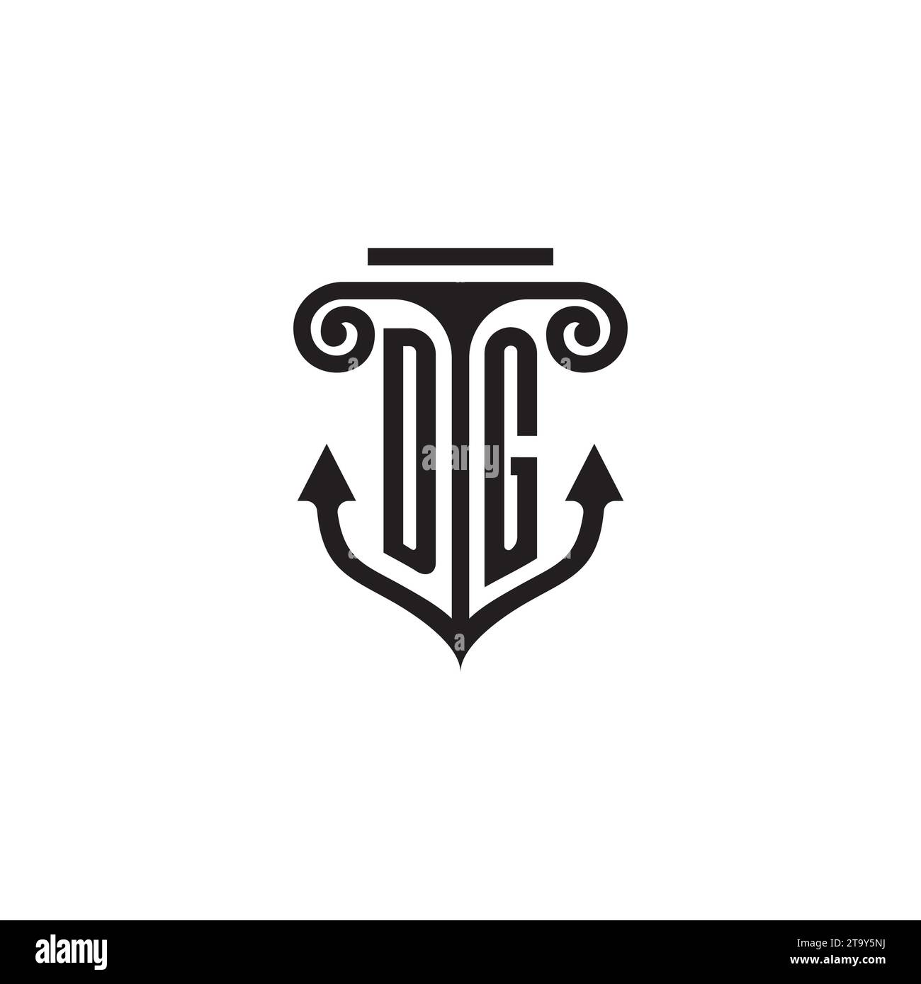 DG-Säulen- und Ankerkombinationslogo in hochwertigem Design Stock Vektor
