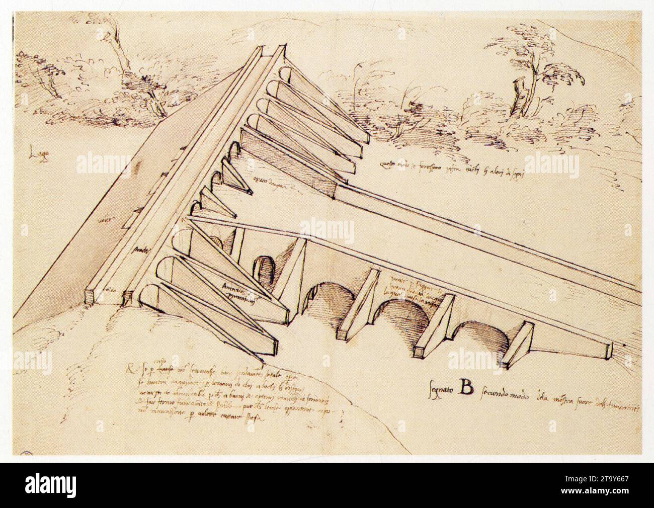 Baldassarre Peruzzi. Project de digue avec des contreforts d'un seul Mieter. Stockfoto