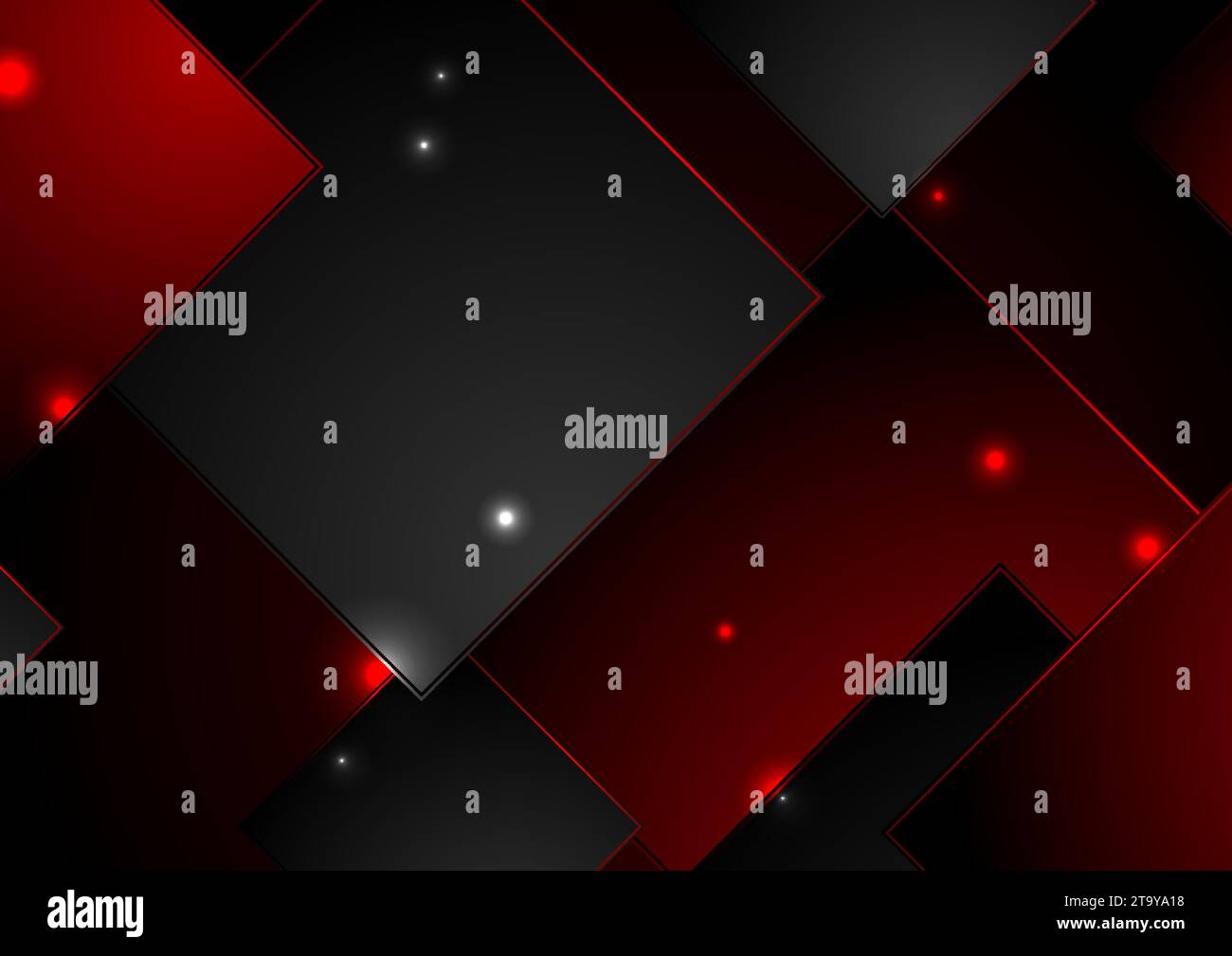 Abstrakte schwarz rot leuchtende, glänzende Quadrate minimaler Hintergrund. Geometrievektorkonstruktion Stock Vektor